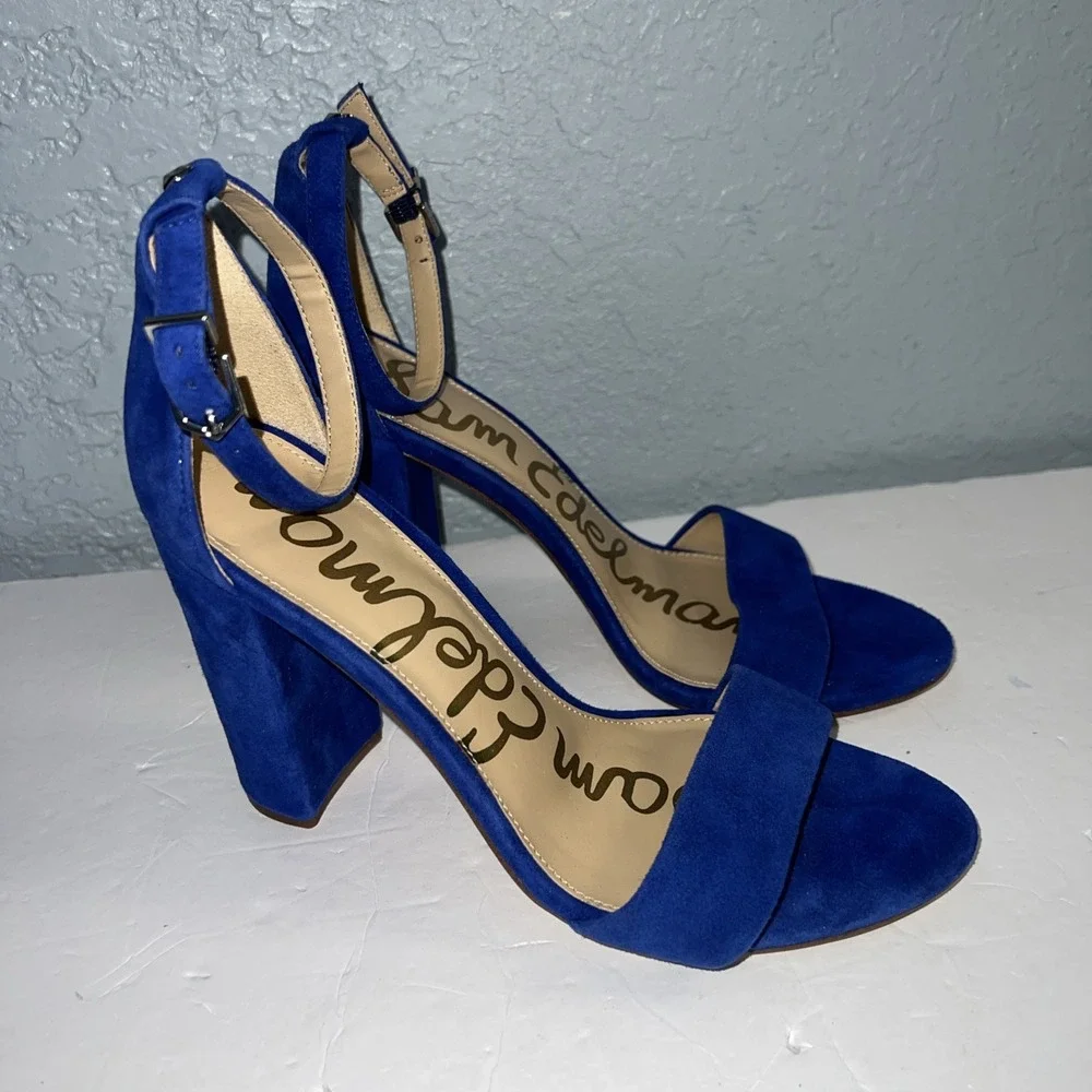 Sam Edelman Womens Yaro Sandal 7.5 RoyalBlue Suede Chunky Heel Ankle Strap Party